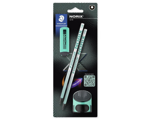BLISTER CON 2 L&Aacute;PICES DE GRAFITO NORIX HB, AFILAL&Aacute;PICES Y GOMA TURQUESA STAEDTLER 181 SBK2-3 (Espera 4 dias)